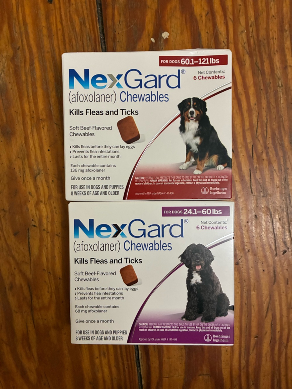 Nexgard Flea & Tick prevention dogs 24.1-60 lbs & 60.1-121 lbs 6 pack flea